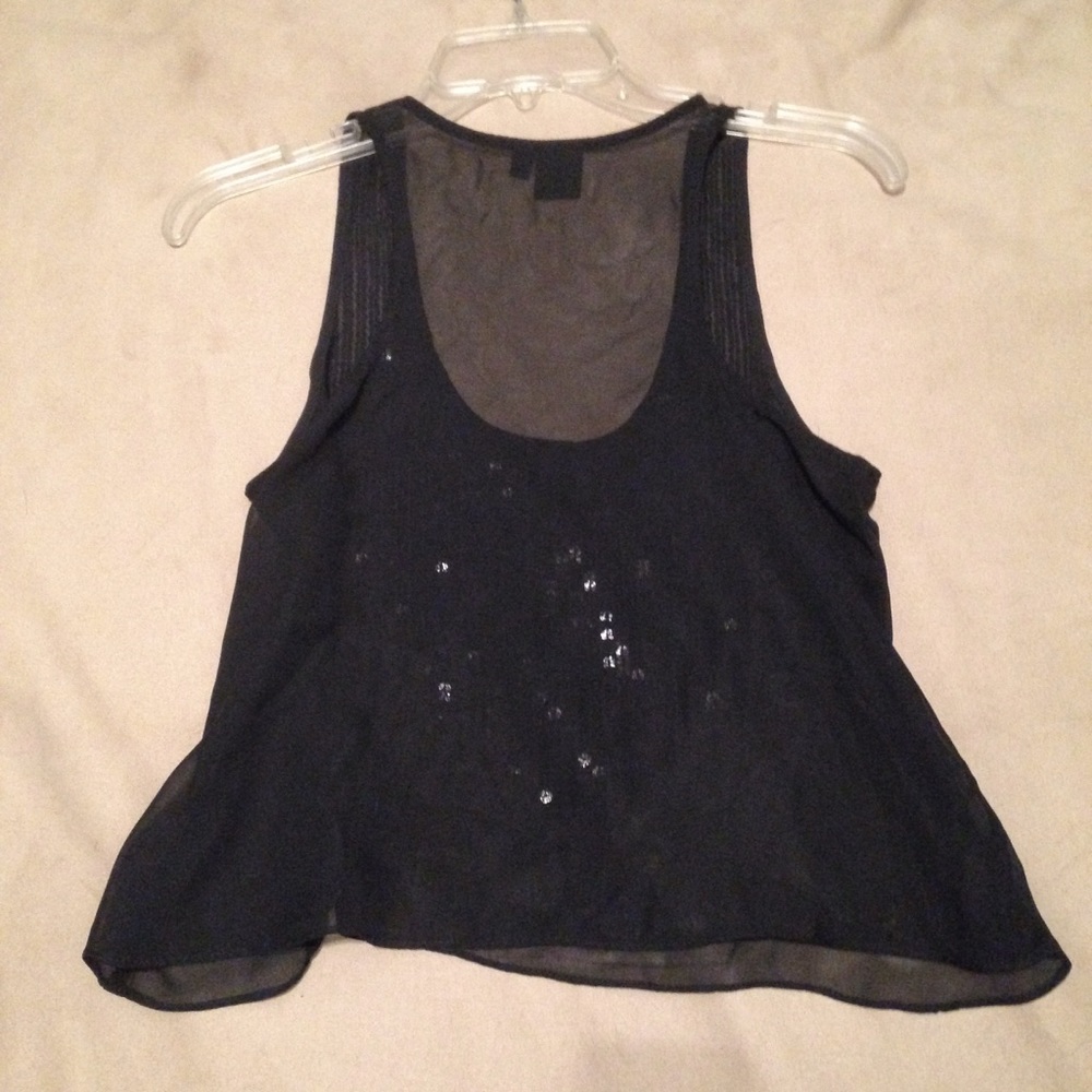 Material Girl Black Sequined Sheer Tank Top Sz S